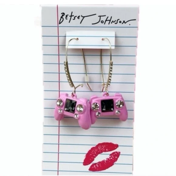 Betsey Johnson Pink Game Controller Earrings with Sparkle - Picture 1 of 3